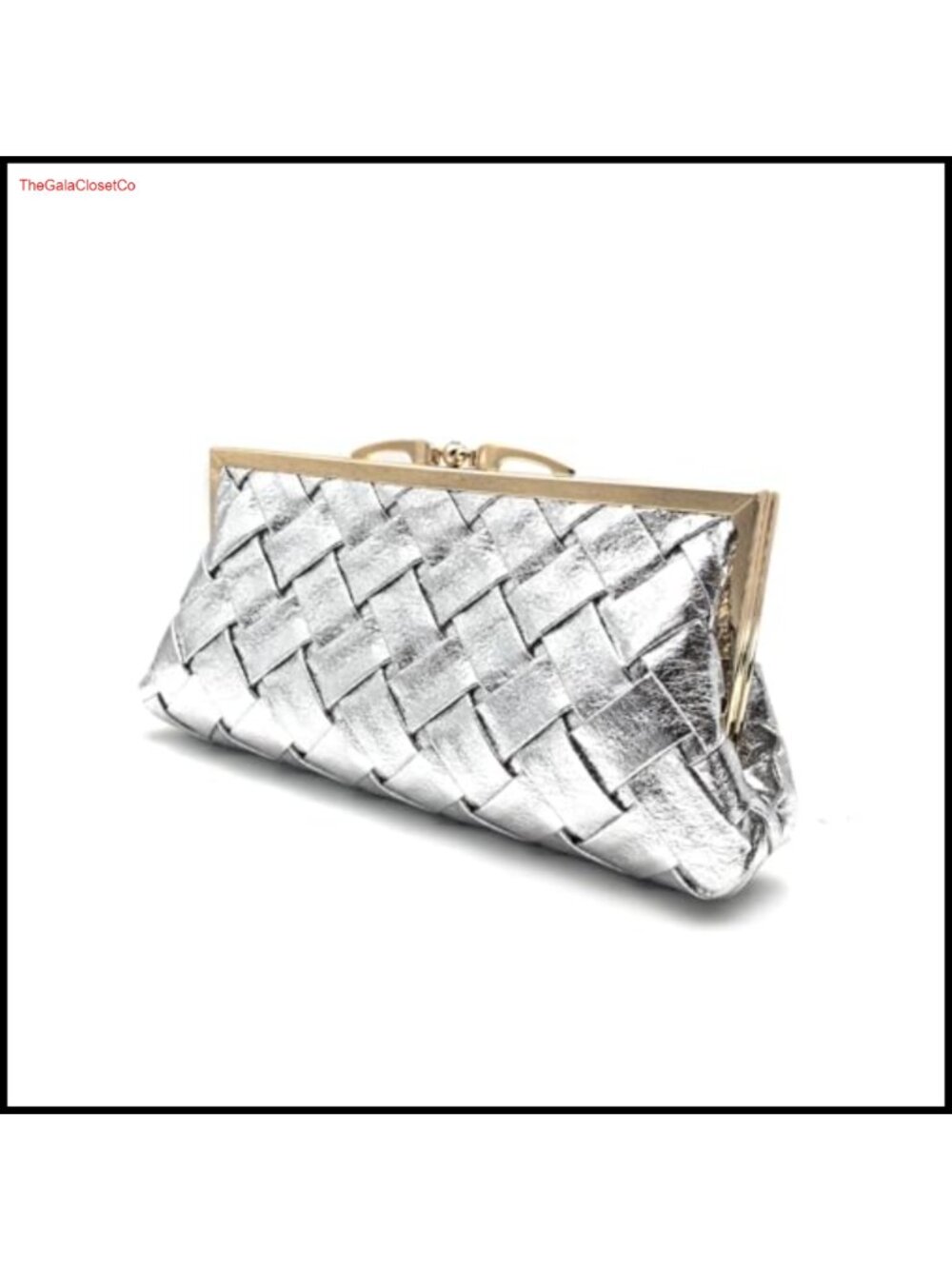 Woven Microfiber Leather Plaid Evening Clutch with Gold Chain Strap
